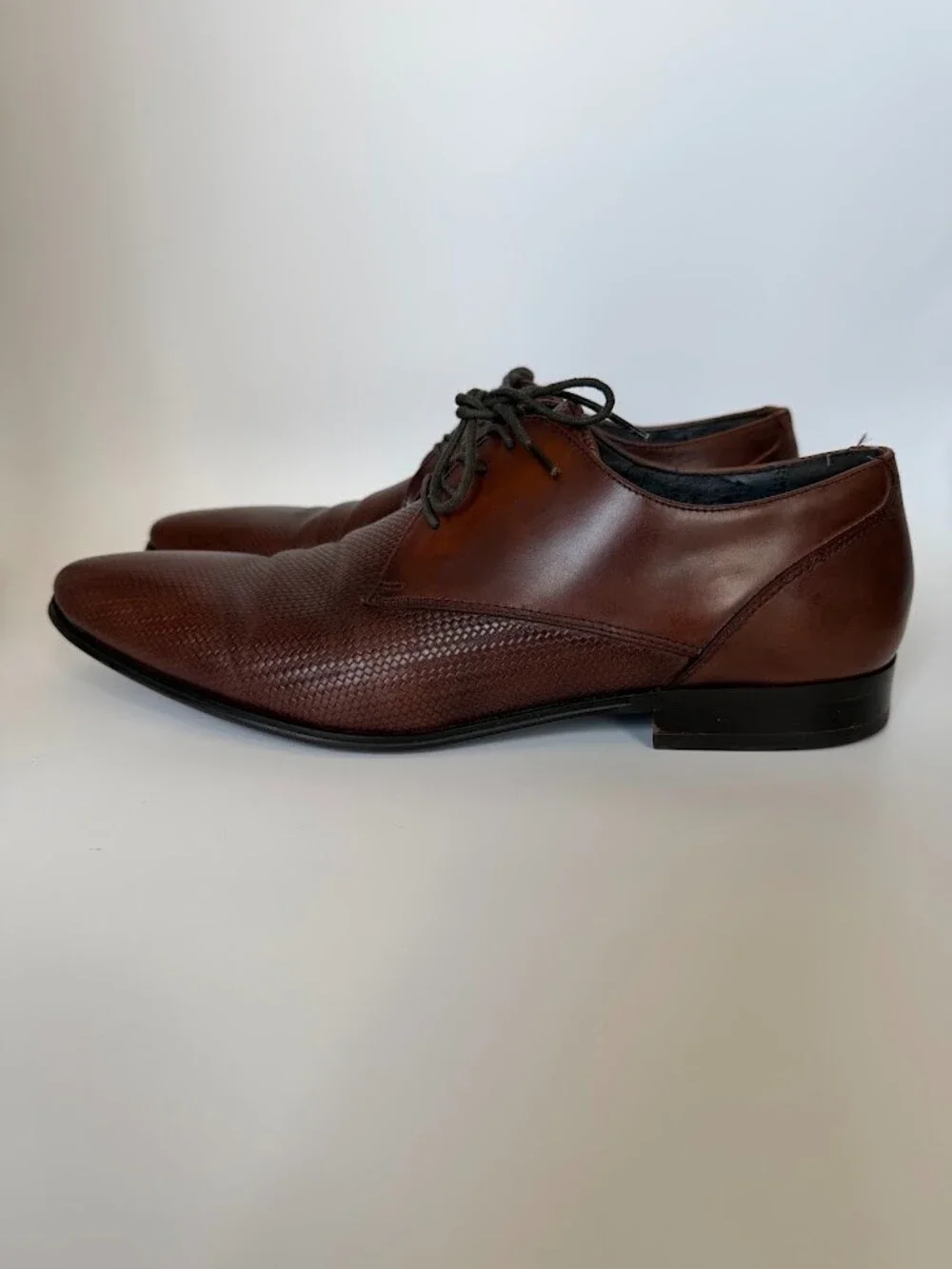 Aldo Men's Brown Leather Derby Shoes Embossed Woven Texture Lace Up Size 10